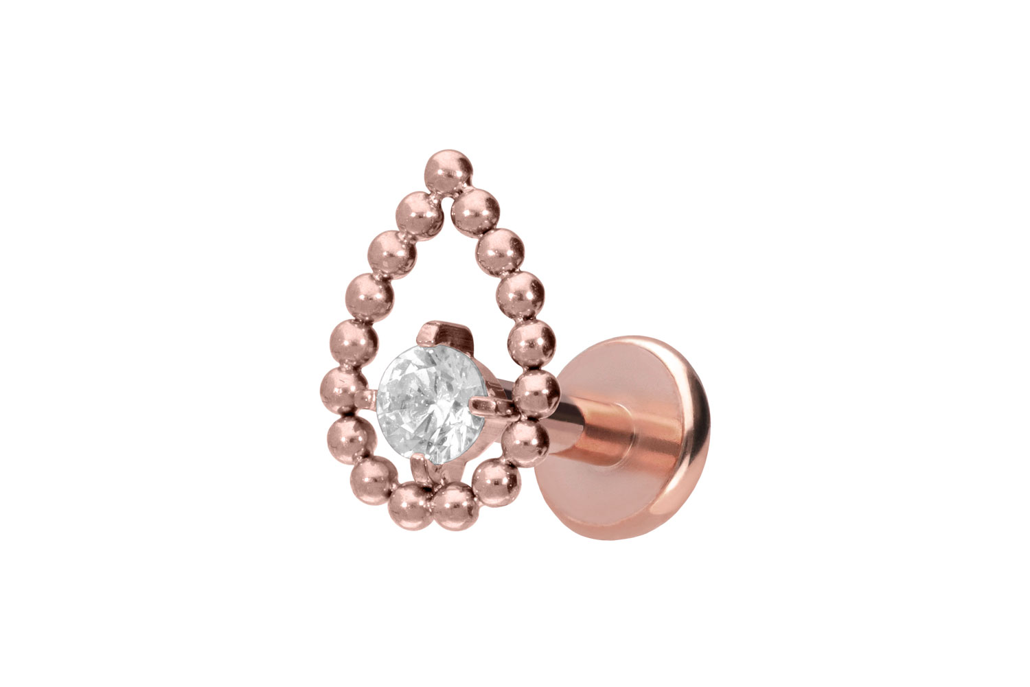 Titan Labret Piercing mit Push Fit TROPFEN + KRISTALL